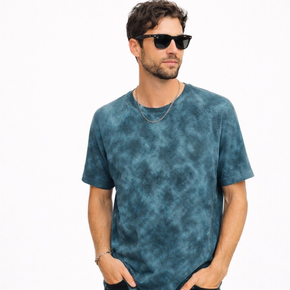 Everlane Evergreen Top‎ S Green Organic Cotton Tie Dye Waffle Knit Raglan Sleeve